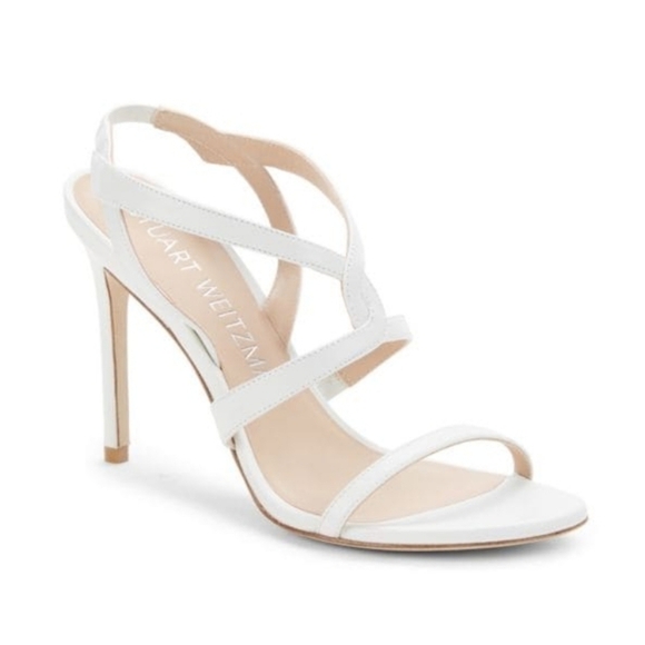 New Stuart Weitzman Soiree 100 Strappy White Nappa Leather Sandal Heels 8 US - Picture 1 of 16